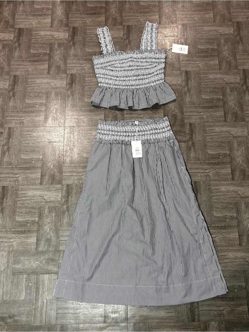 NWT Free Assembly Smocked Peplum Tank Top & Midi Skirt Set Size S
